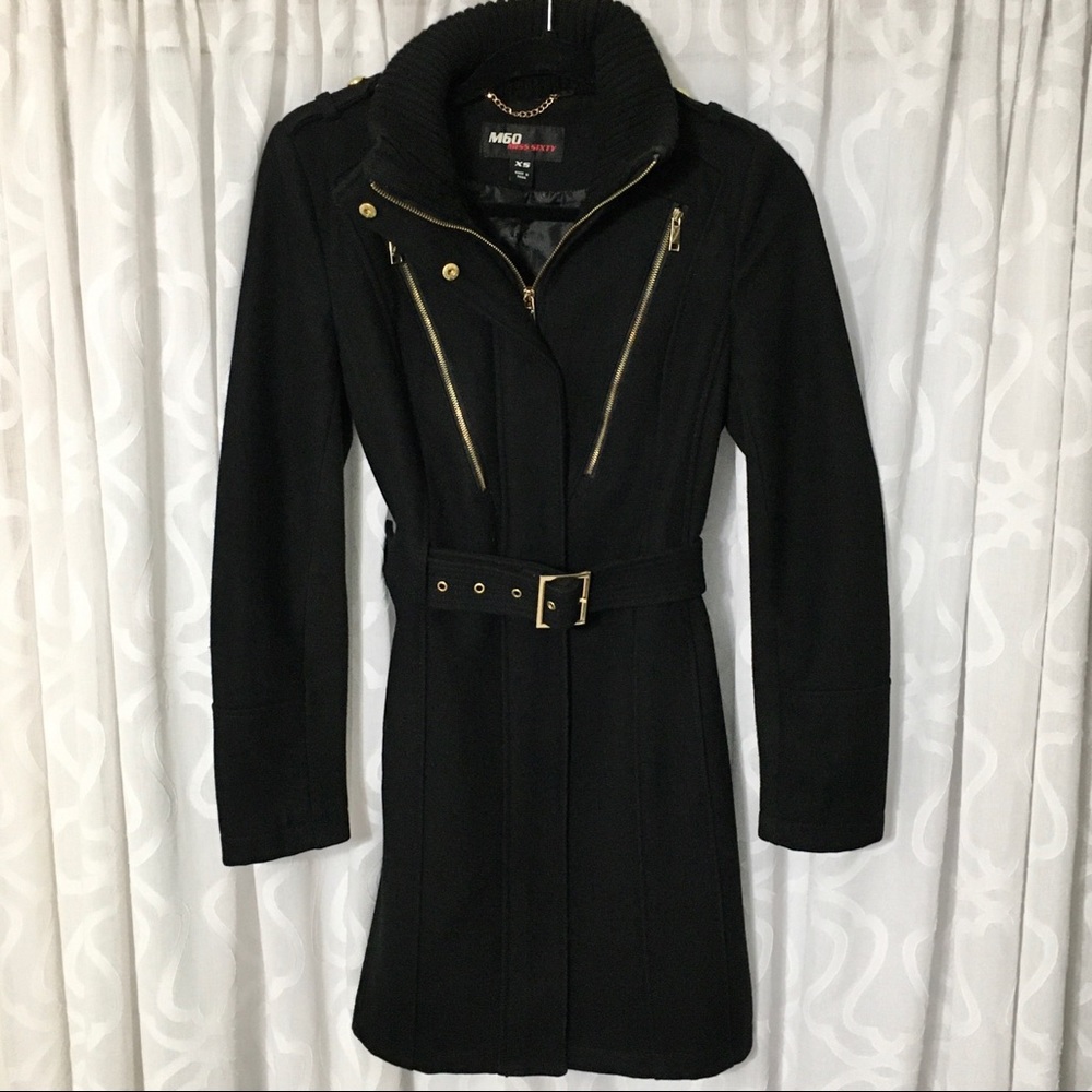 MISS SIXTY Black Wool Blend Belted Coat